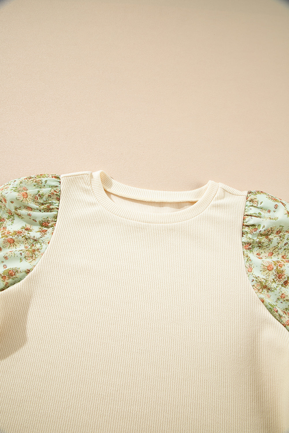 Floral Patchwork Bubble Sleeve Top