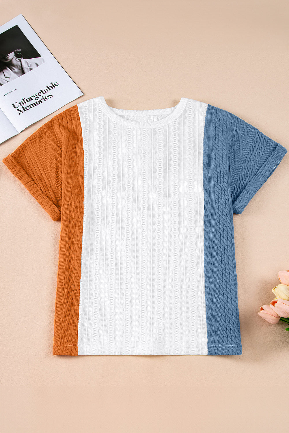 Colorblock Textured Cuff Sleeve T-Shirt