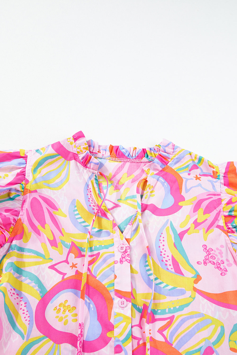 Abstract Floral Ruffle Buttoned Dress