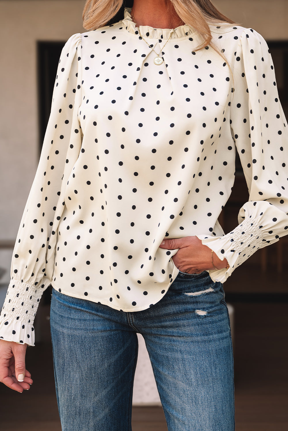Polka Dot Frilled Collar Blouse