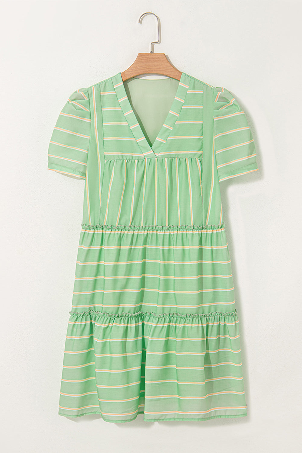 Stripe V-Neck Ruffle Tiered Dress