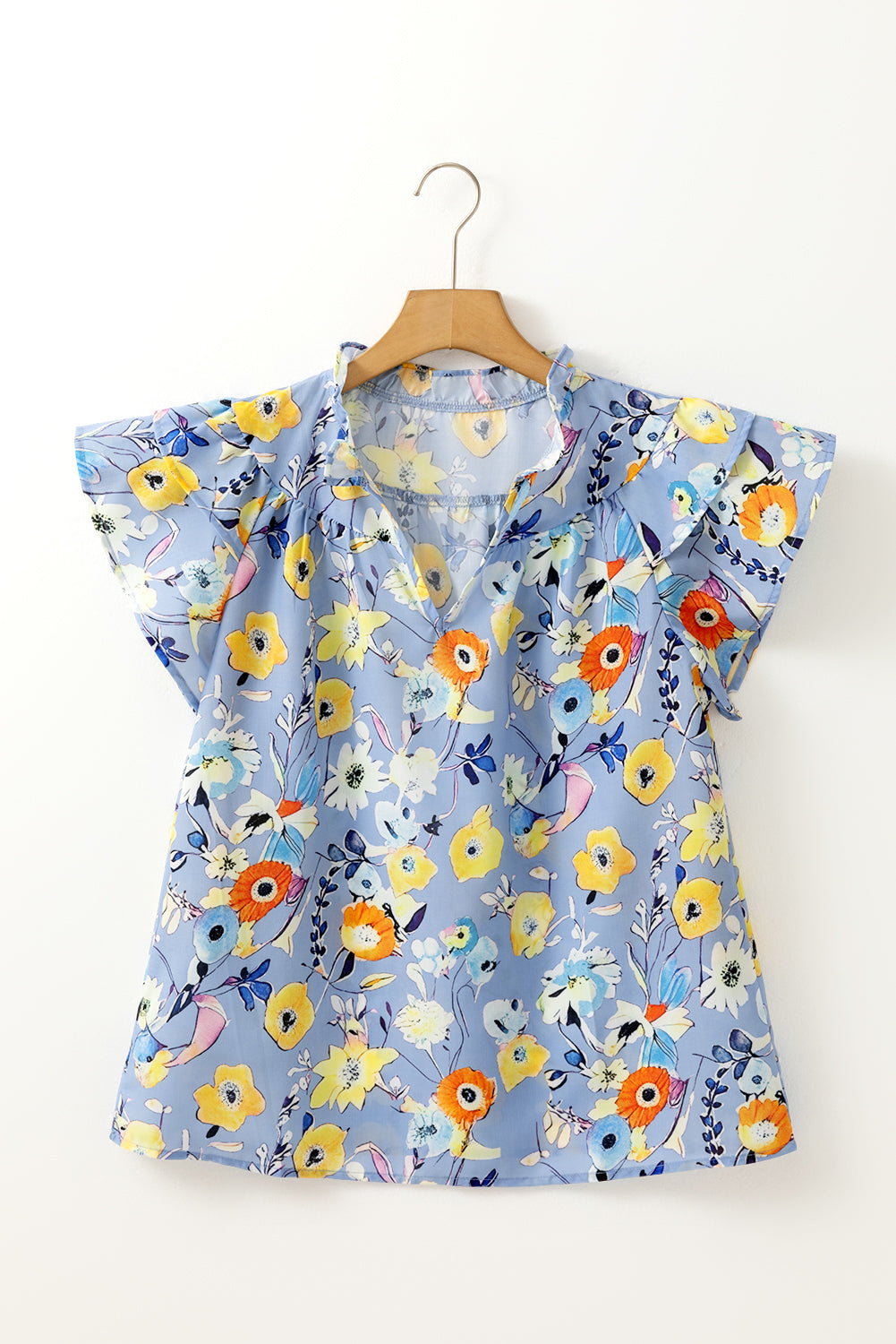 Floral Flutter Sleeve V-Neck Top
