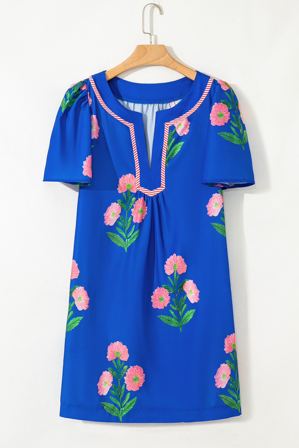 Floral Split Neck Mini Dress