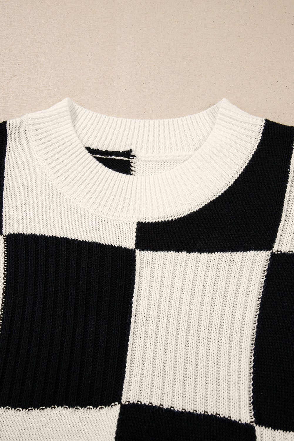 Colorblock Checker Short Sleeve Sweater