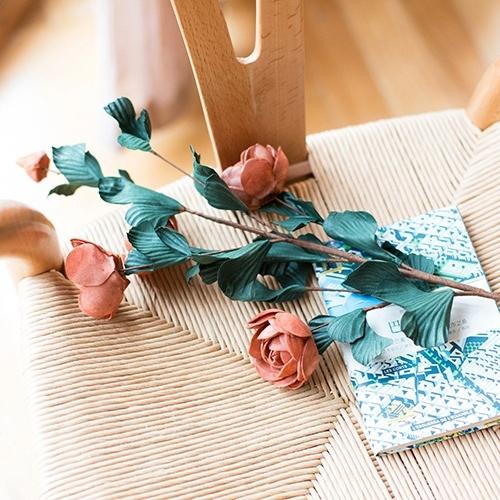 Faux Silk Artificial Flower PE French Rose Bloom Stem Set in Red 25" Tall