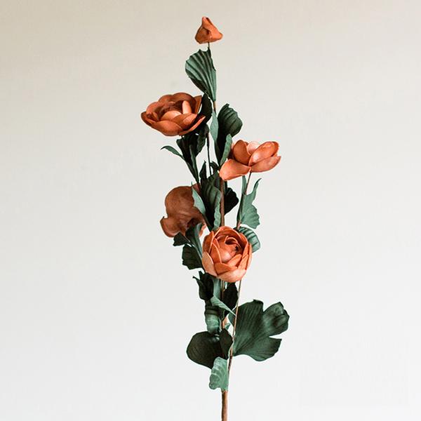 Faux Silk Artificial Flower PE French Rose Bloom Stem Set in Red 25" Tall