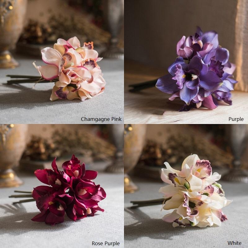 Artificial Silk Orchid Bouquet Small Cymbidium Various Colors