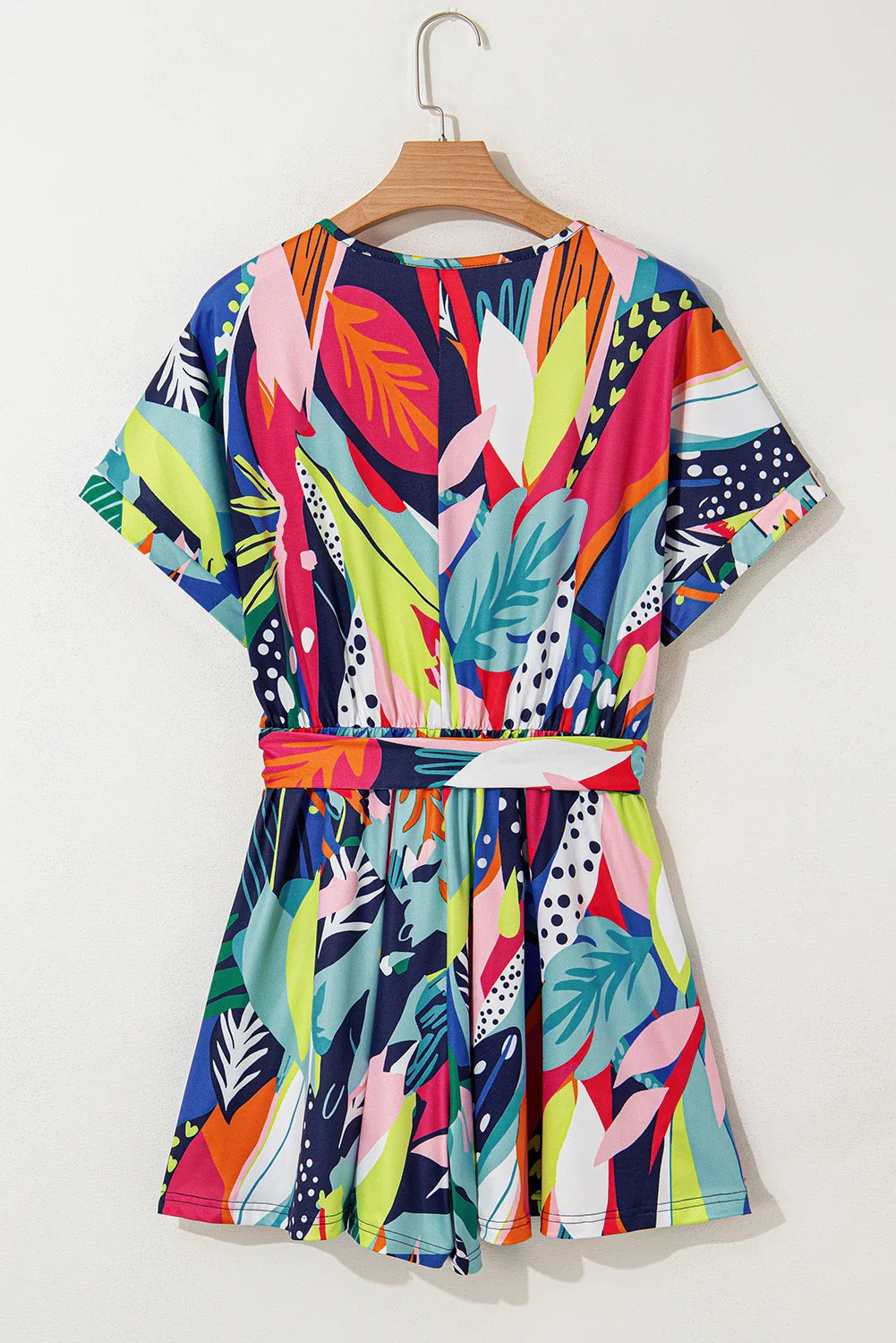 Tropical Wrap V-Neck Belted Romper