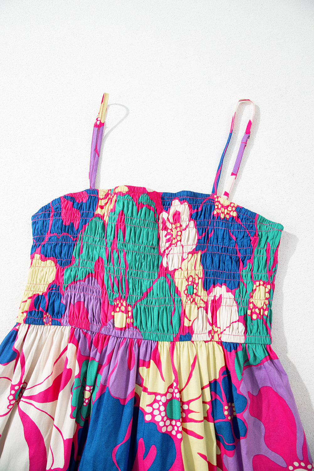 Floral Shirred Spaghetti Strap Maxi Dress