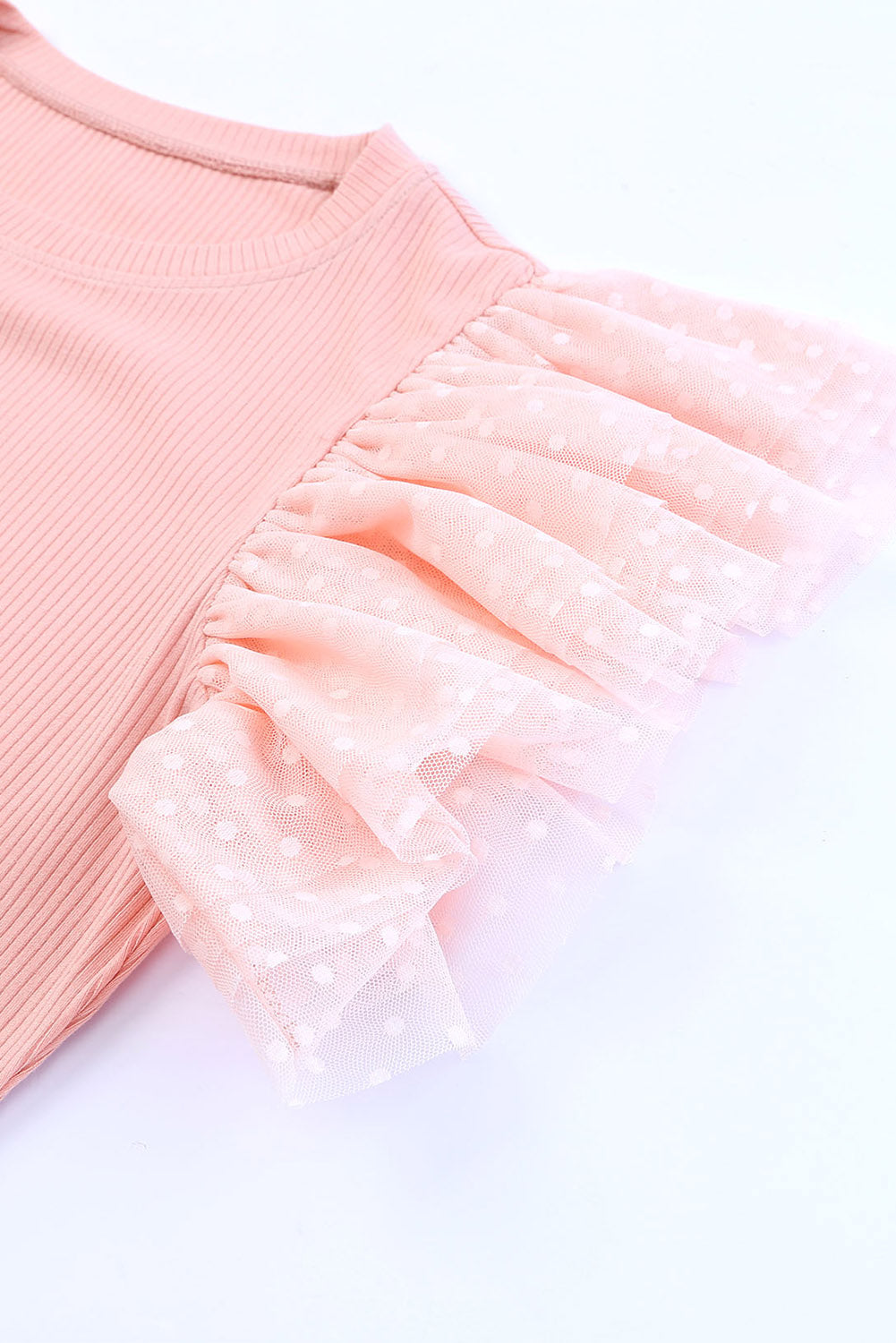 Dotted Mesh Ruffle Sleeve Top