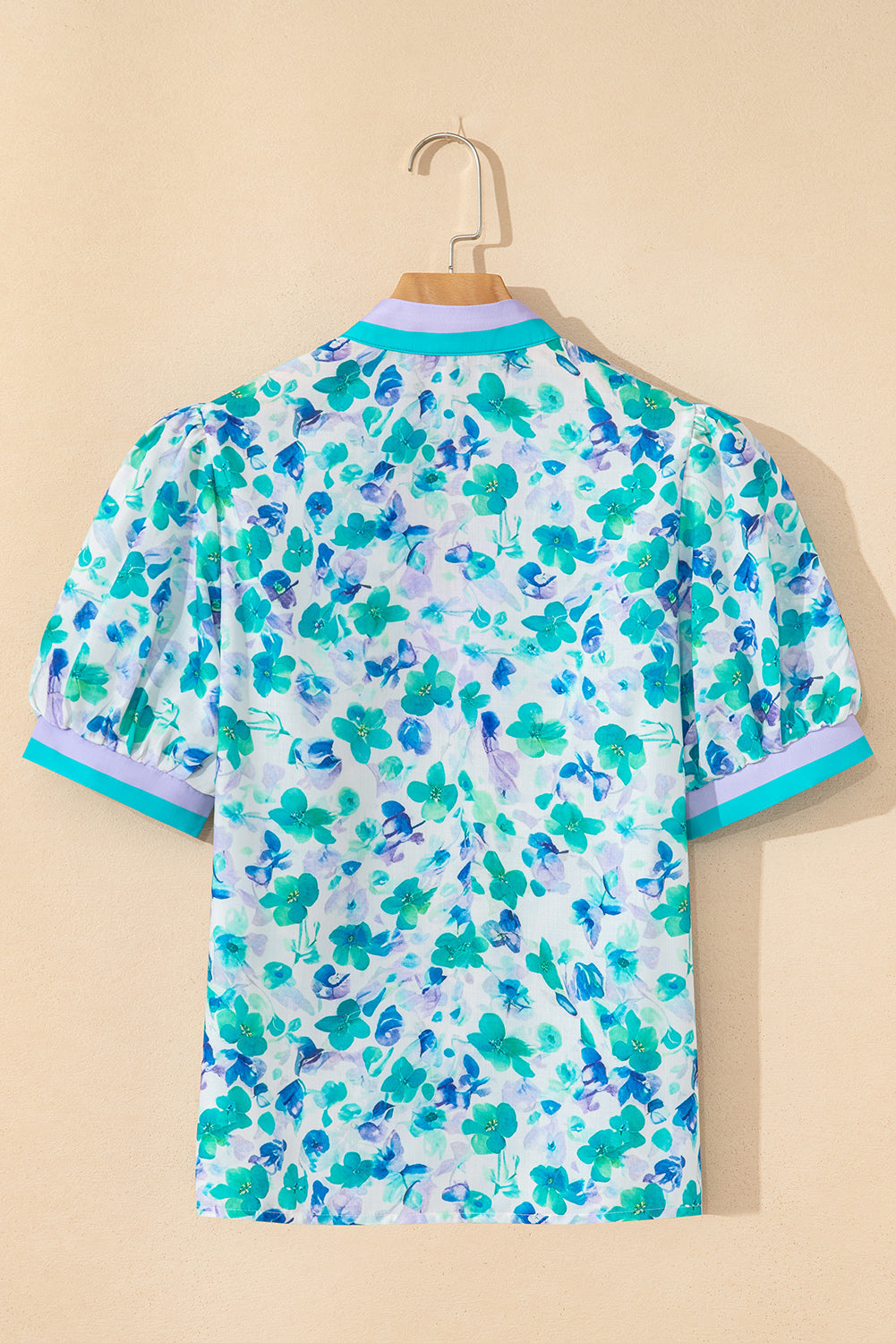 Floral Stripe V-Neck Puff Sleeve Blouse
