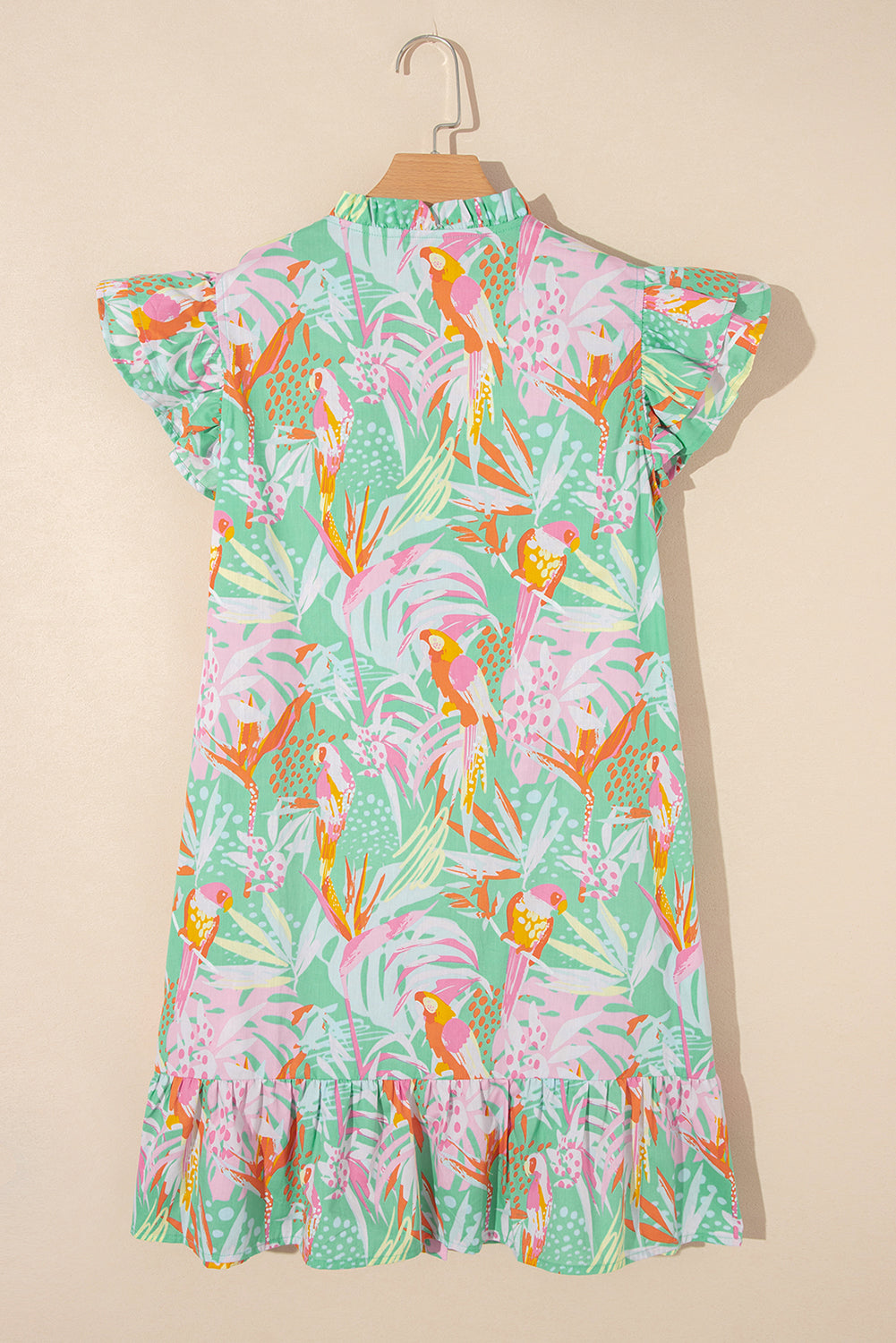 Abstract Floral Ruffle Buttoned Dress