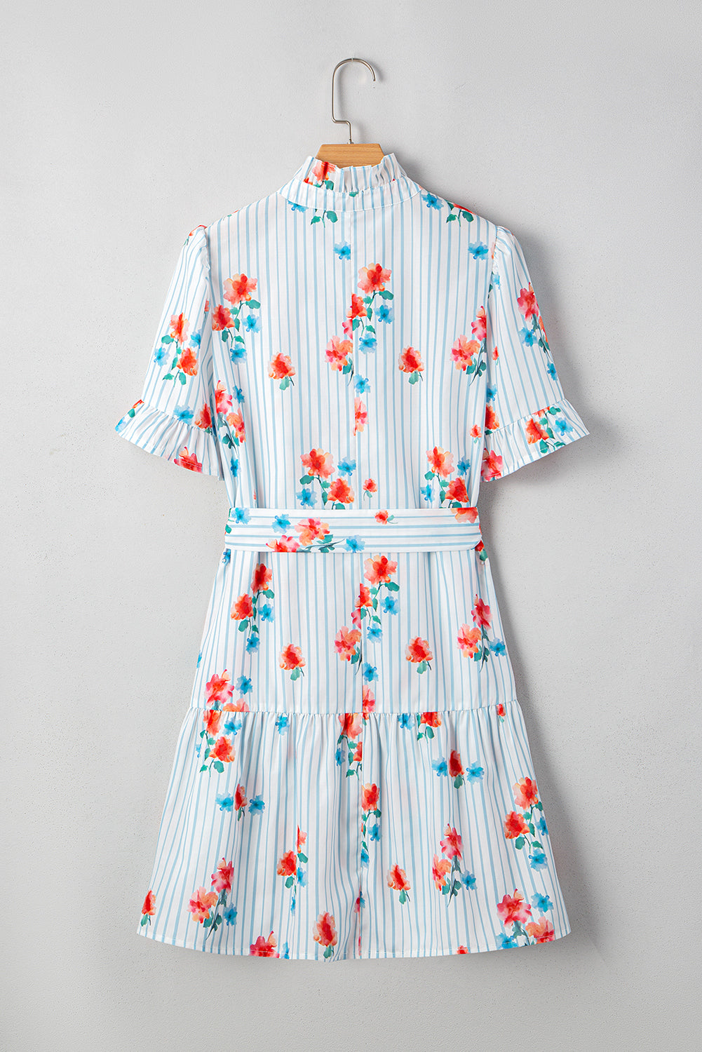 Stripe Floral Belted Mini Dress
