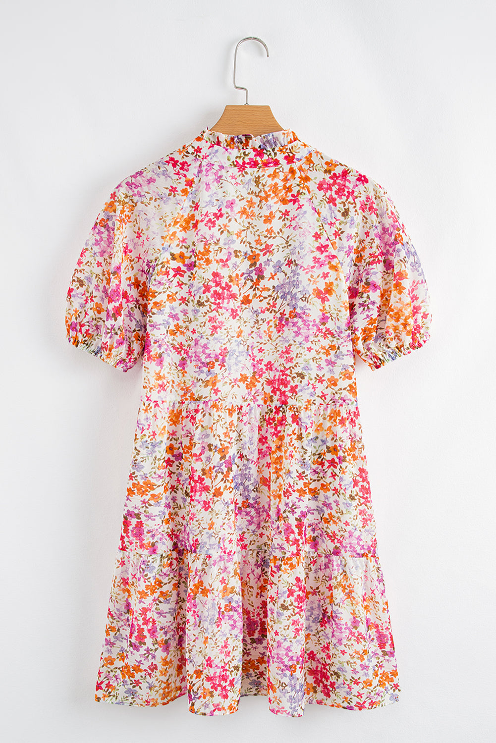 Floral Frilled V-Neck Puff Sleeve Dress