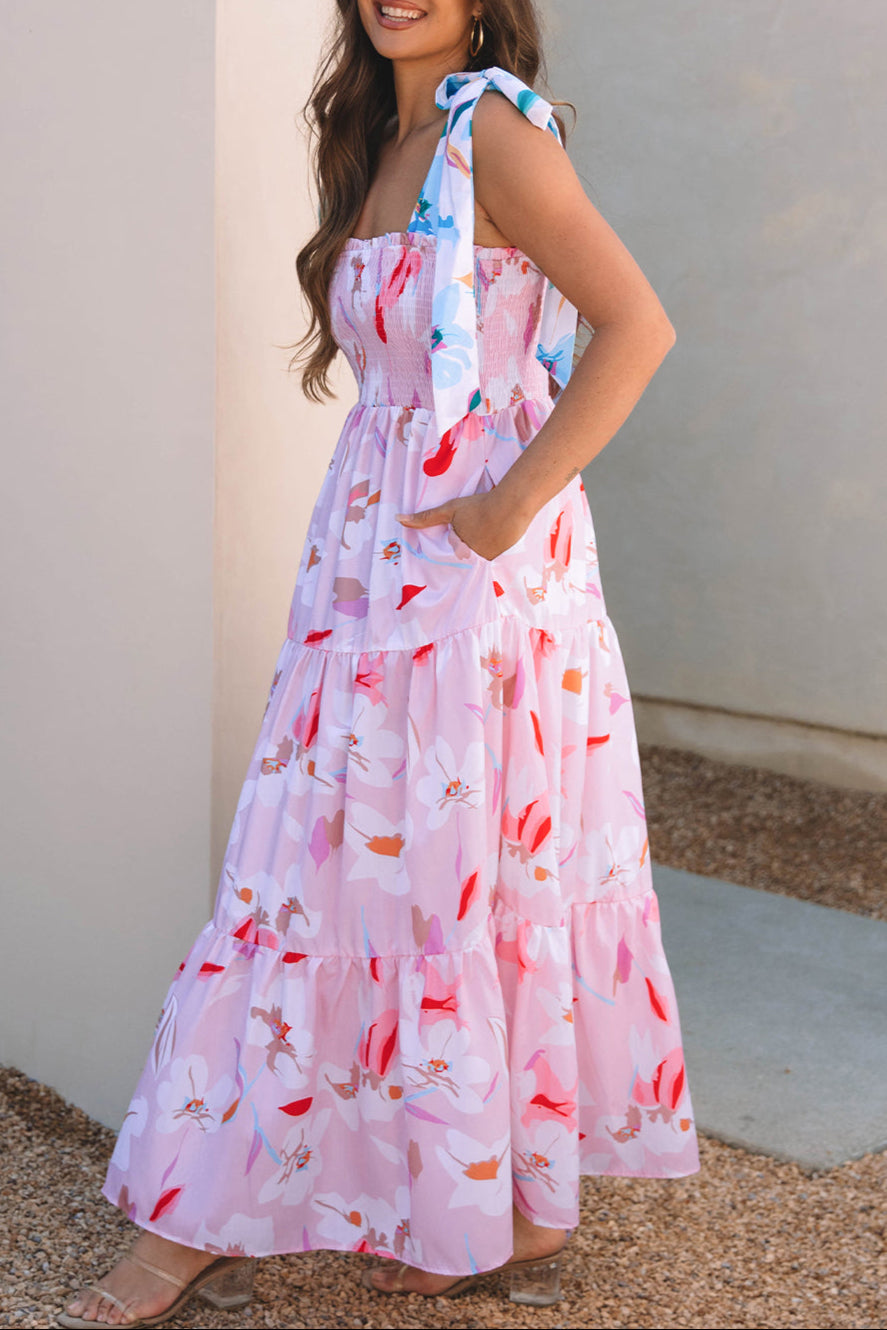Floral Tied Straps Maxi Dress