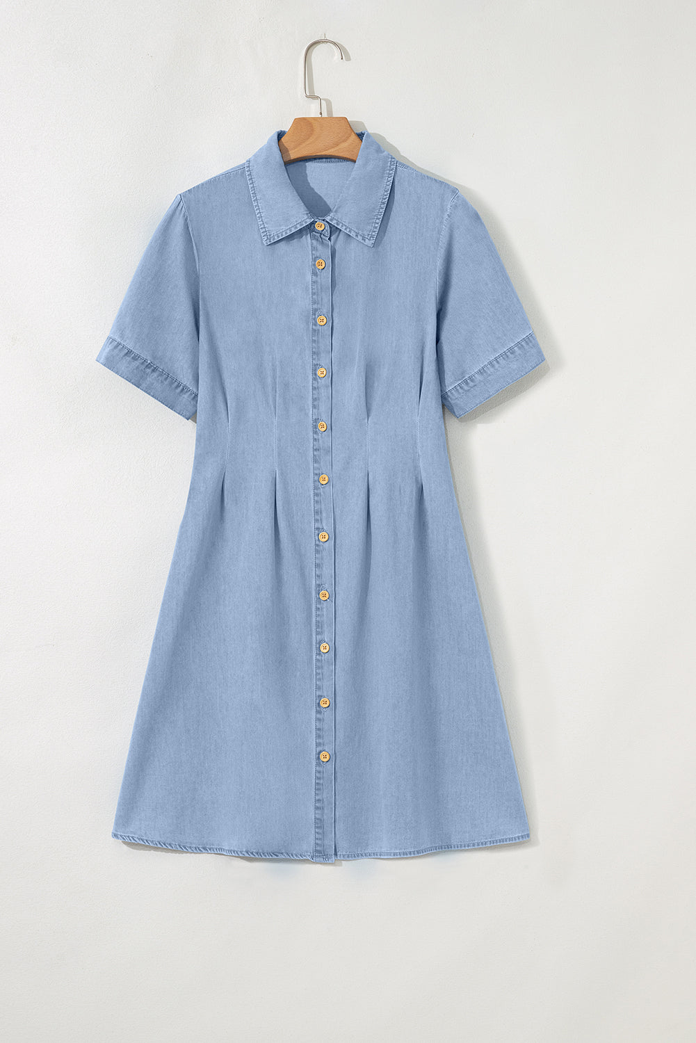 Denim Pleated Short Sleeve Shirt Dress