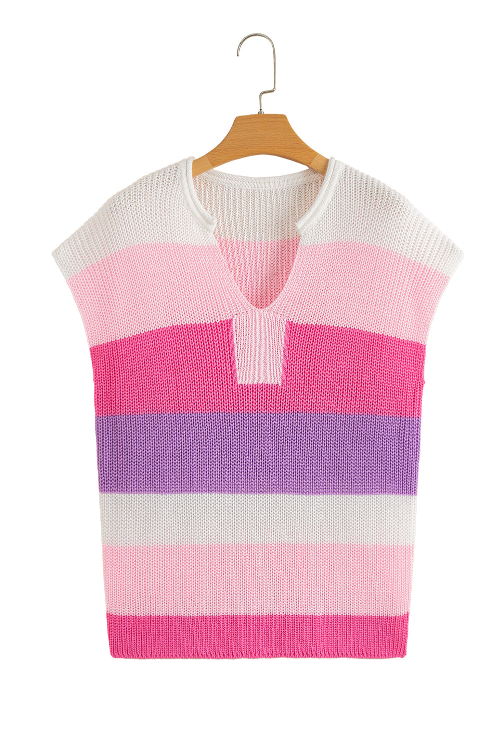 Colorblock Notched V-Neck Sweater T-Shirt