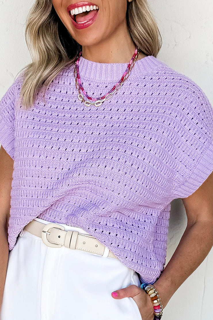 Pointelle Knit Short Sleeve Sweater