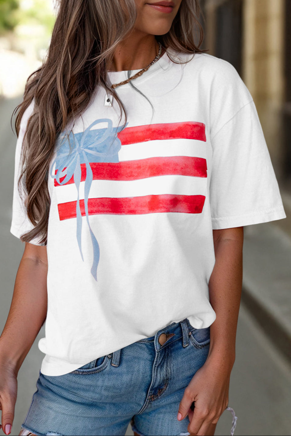 Flag Bow Crewneck Graphic Tee