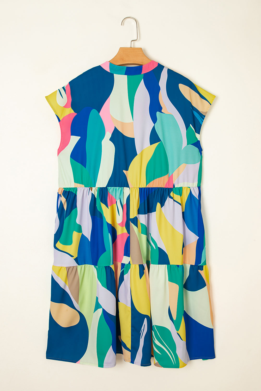 Abstract V-Neck Tiered Mini Dress