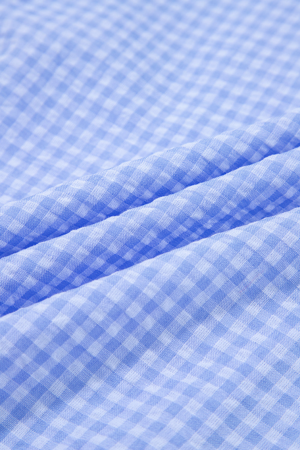 Gingham Puff Sleeve Buttoned Shirt