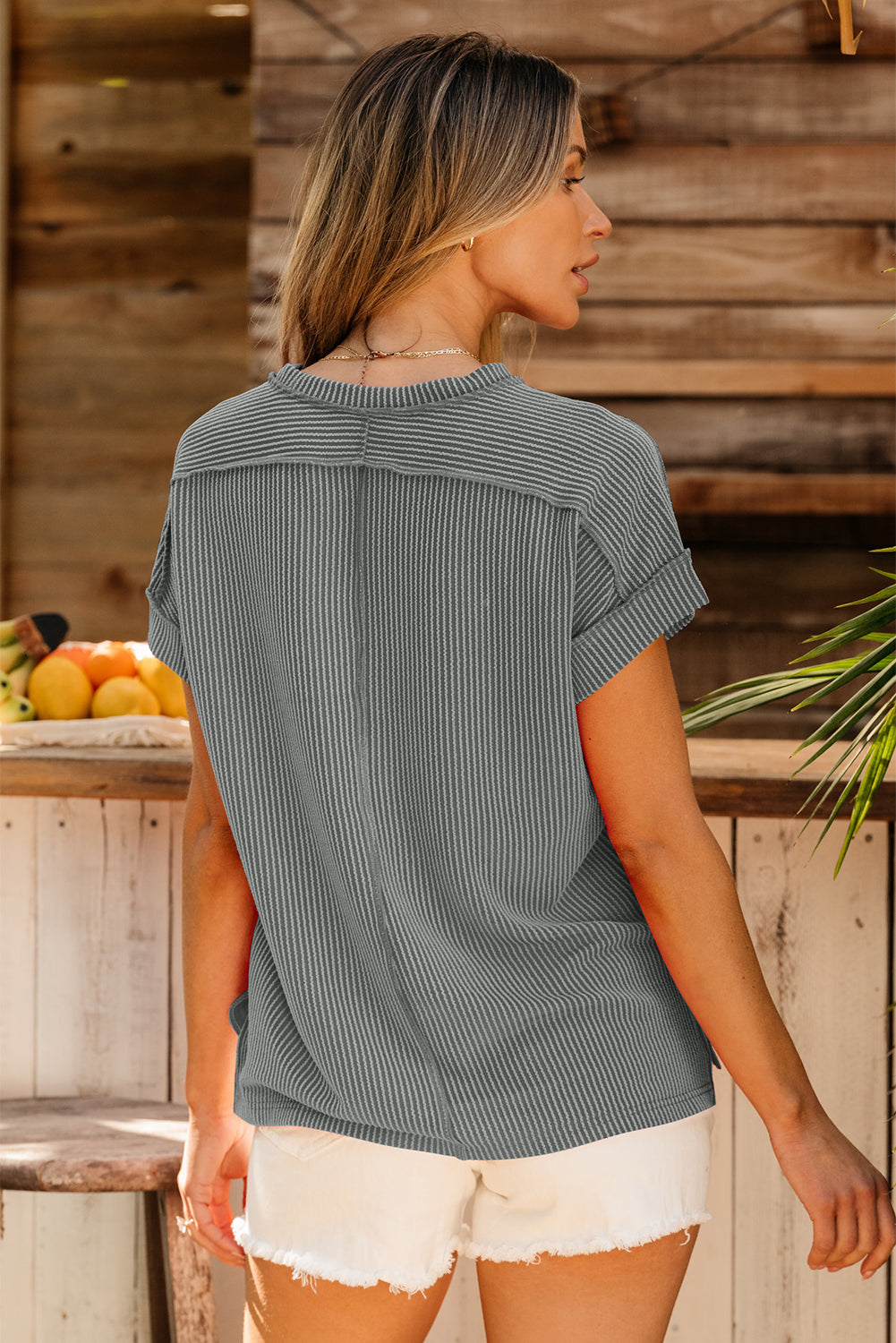 Corded Knit Reverse Seam T-Shirt