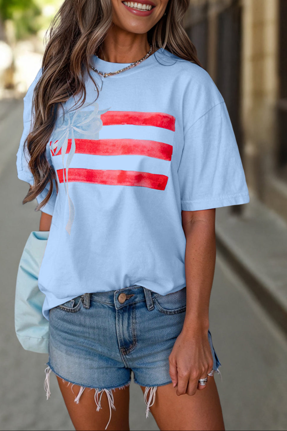 Flag Bow Crewneck Graphic Tee