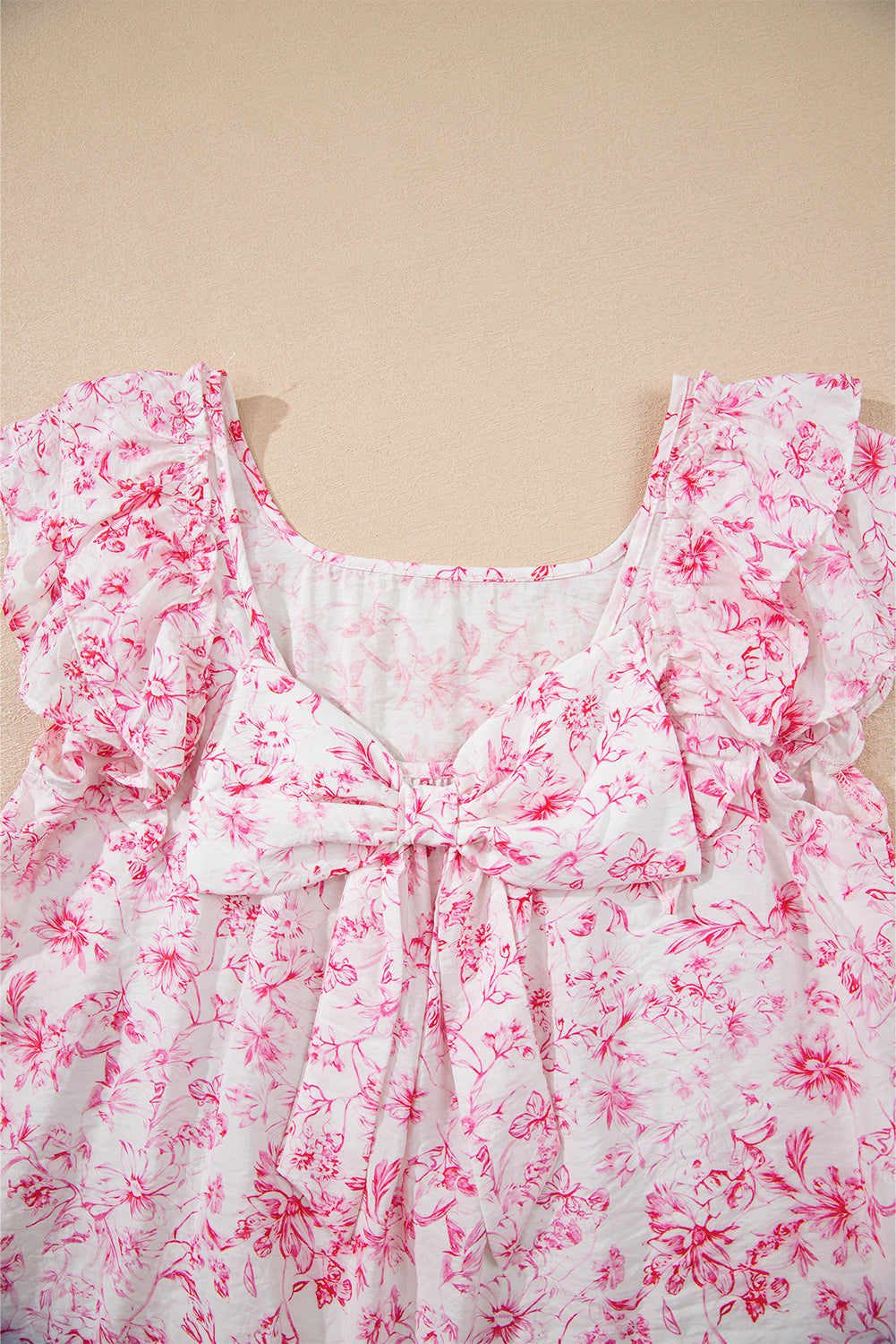 Floral Bow Back Ruffle Sleeve Blouse