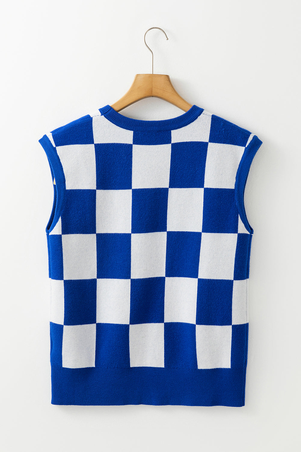 Checker Round Neck Sleeveless Sweater