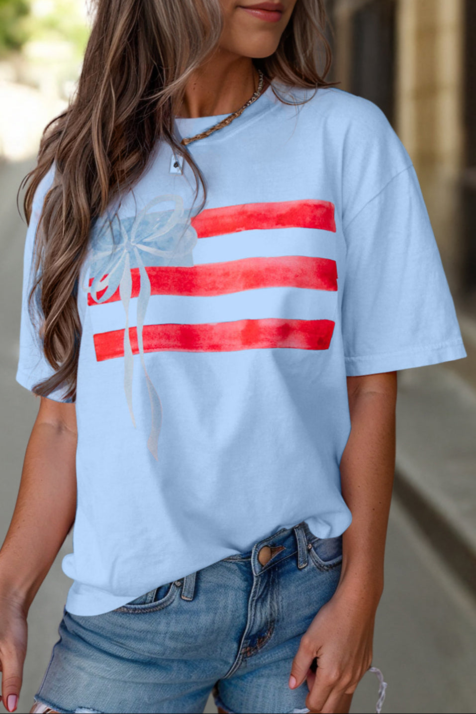 Flag Bow Crewneck Graphic Tee
