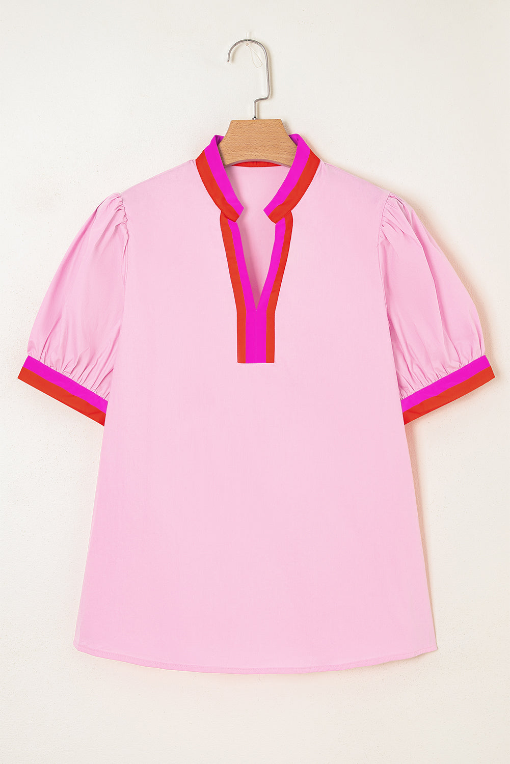 Stripe V-Neck Puff Sleeve Blouse