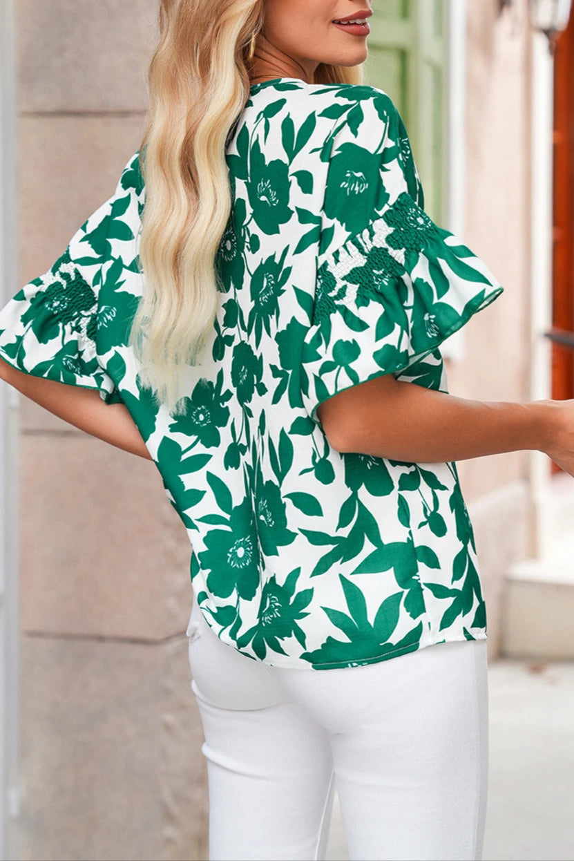 Floral Ruffle Short Sleeve Blouse