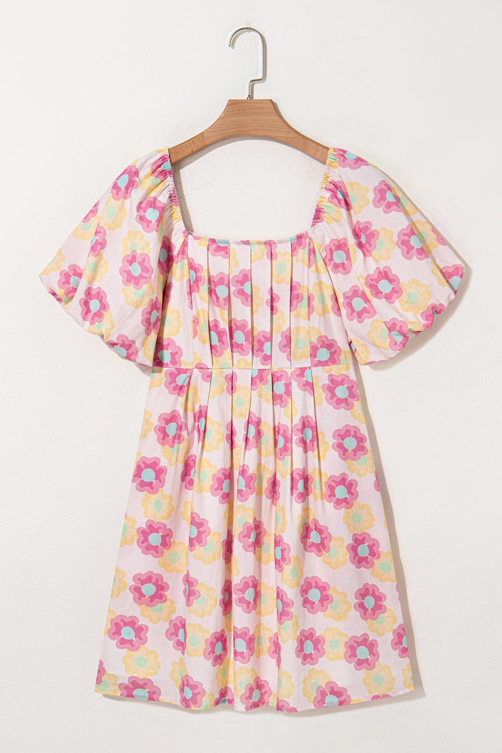 Floral Pleated Puff Sleeve Dress