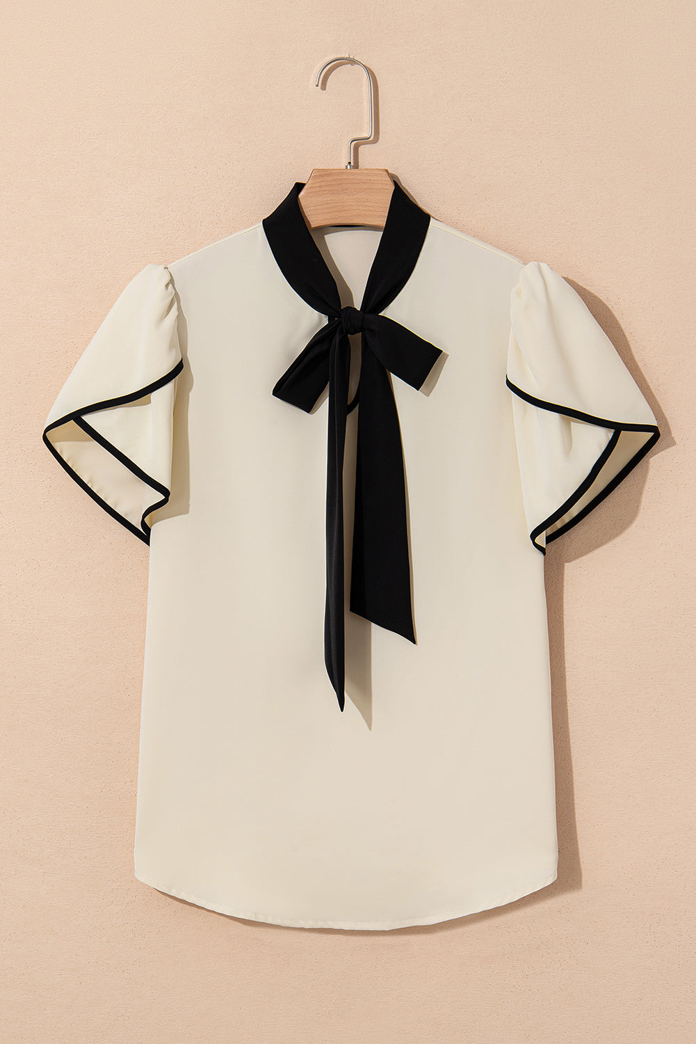 Stripe Contrast Bow Neckline Blouse