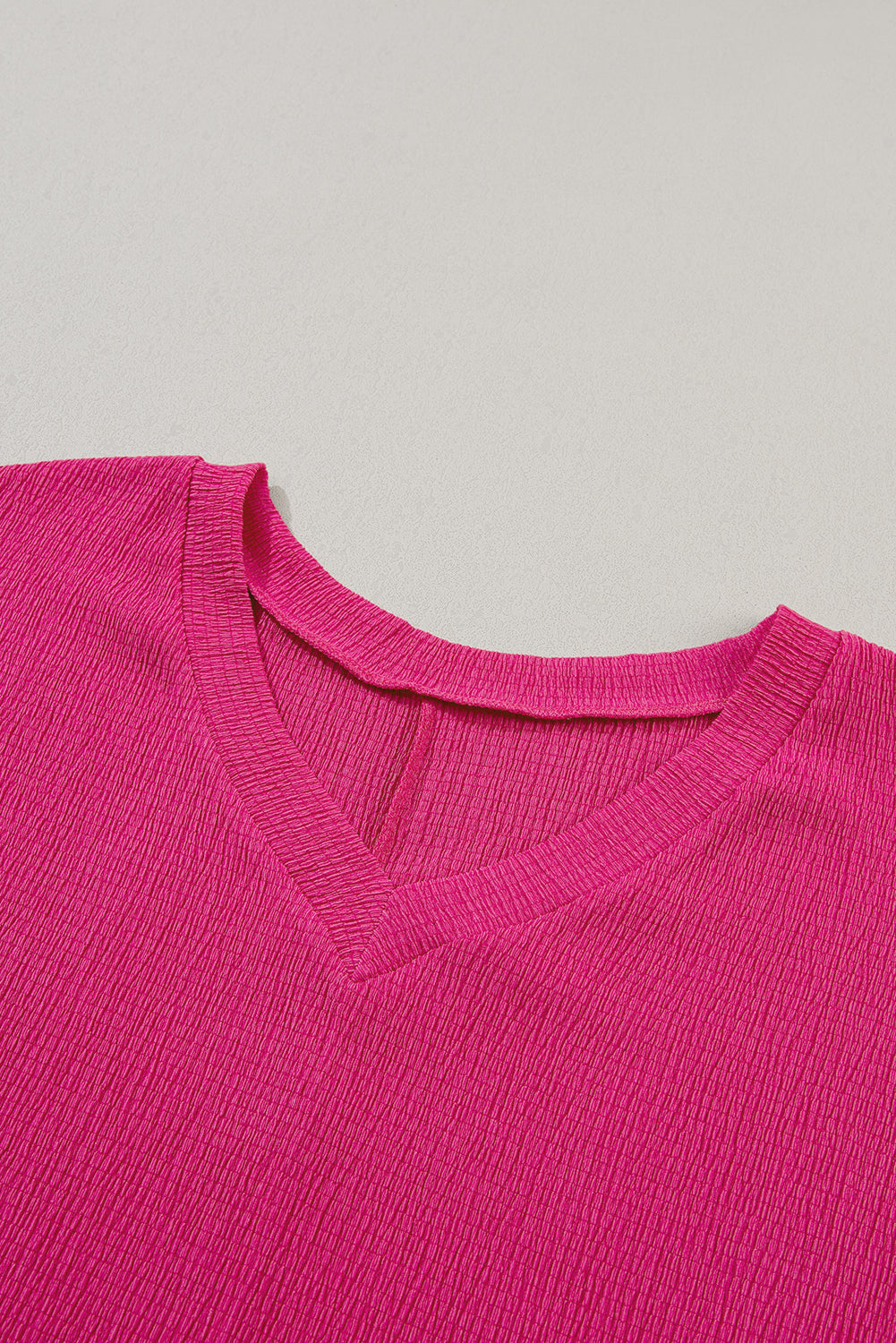 Solid Crinkled V-Neck T-Shirt