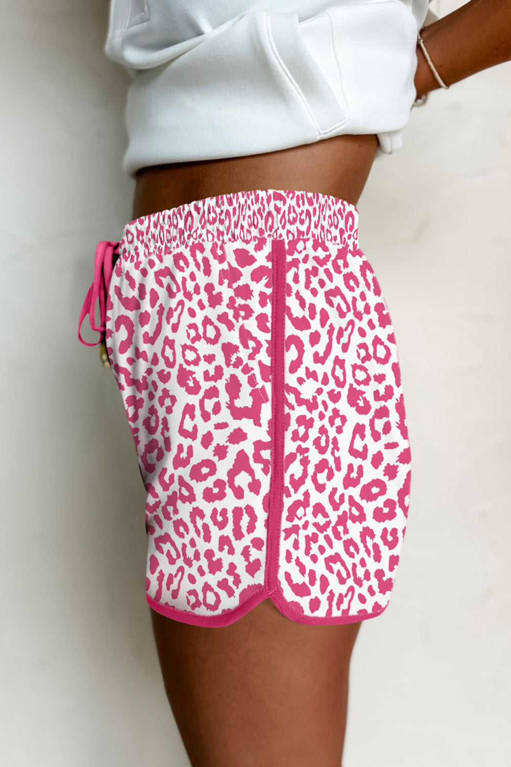 Leopard Contrast Trim Drawstring Shorts