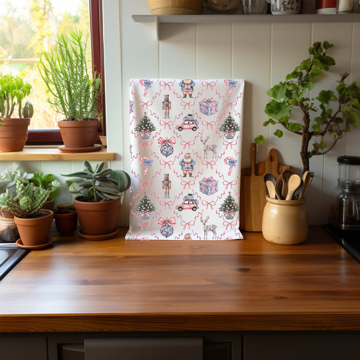 Chinoiserie Christmas kitchen decor towels pink blue
Premium cotton Christmas dish towels hanging loop
