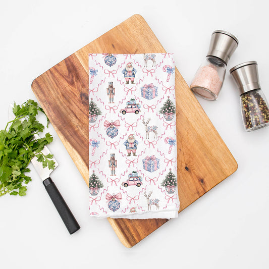 Pink blue chinoiserie Christmas kitchen towels cotton
Holiday kitchen towels 18x29 flour sack cotton