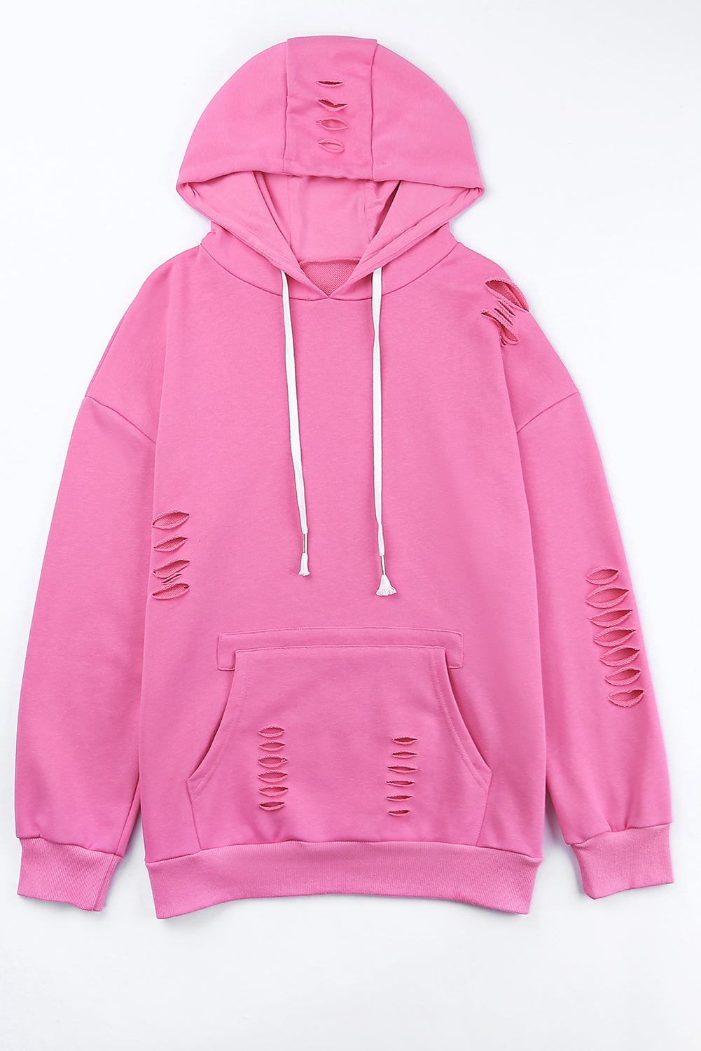 Solid Ripped Hooded Sweatshirt