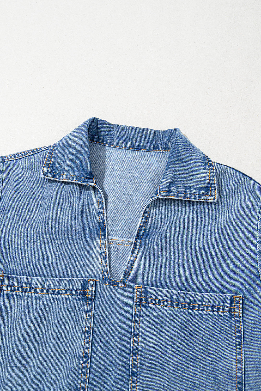 Denim Collared V-Neck Pocketed Dress