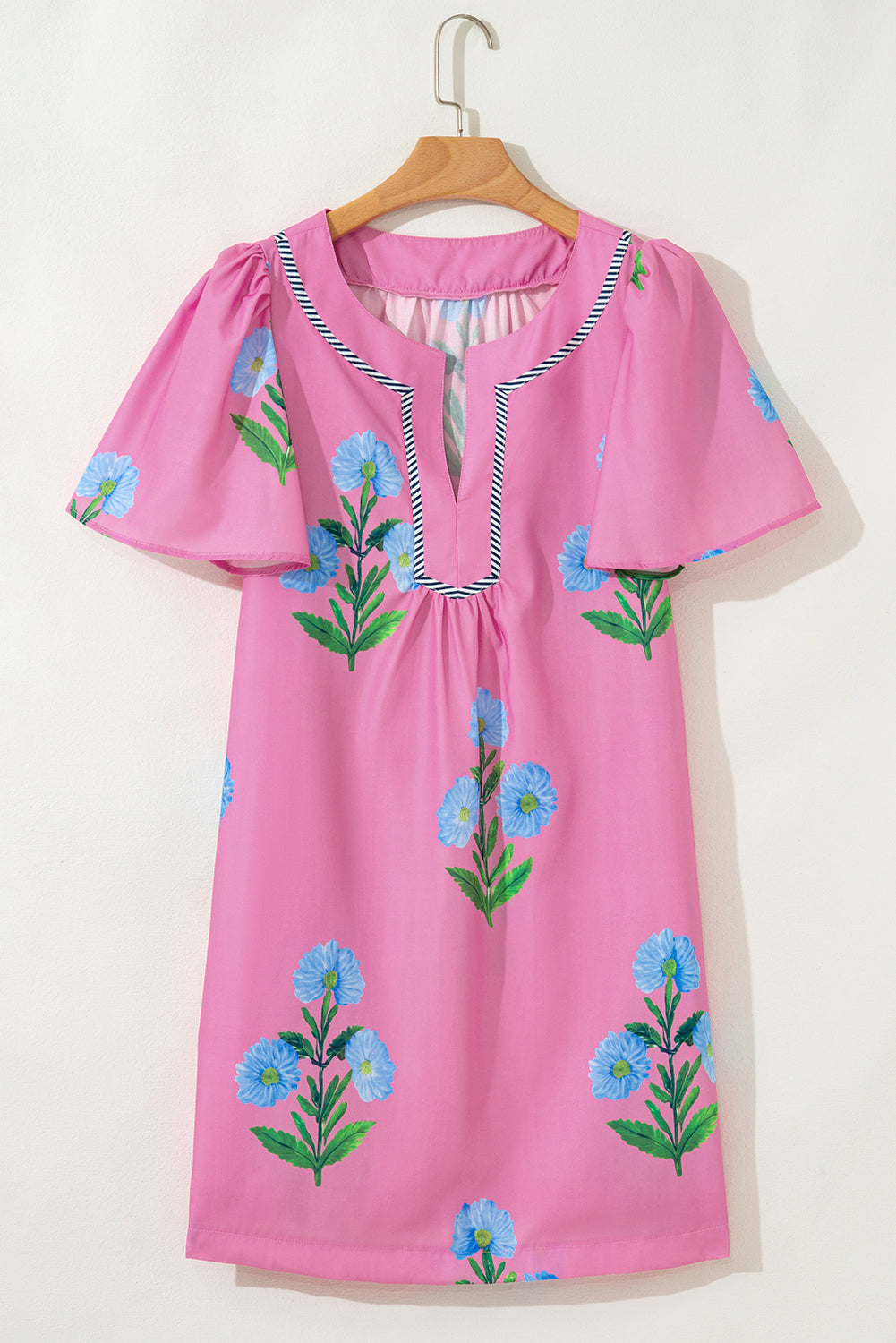 Floral Split Neck Mini Dress