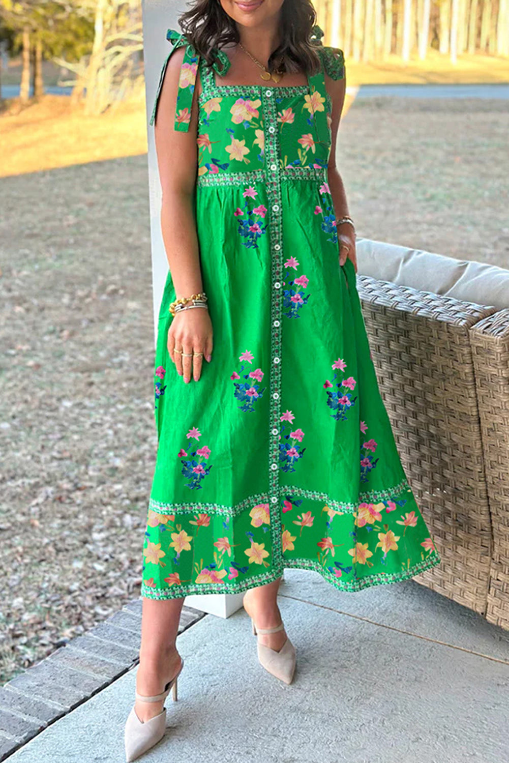 Floral Knotted Straps Midi Dress