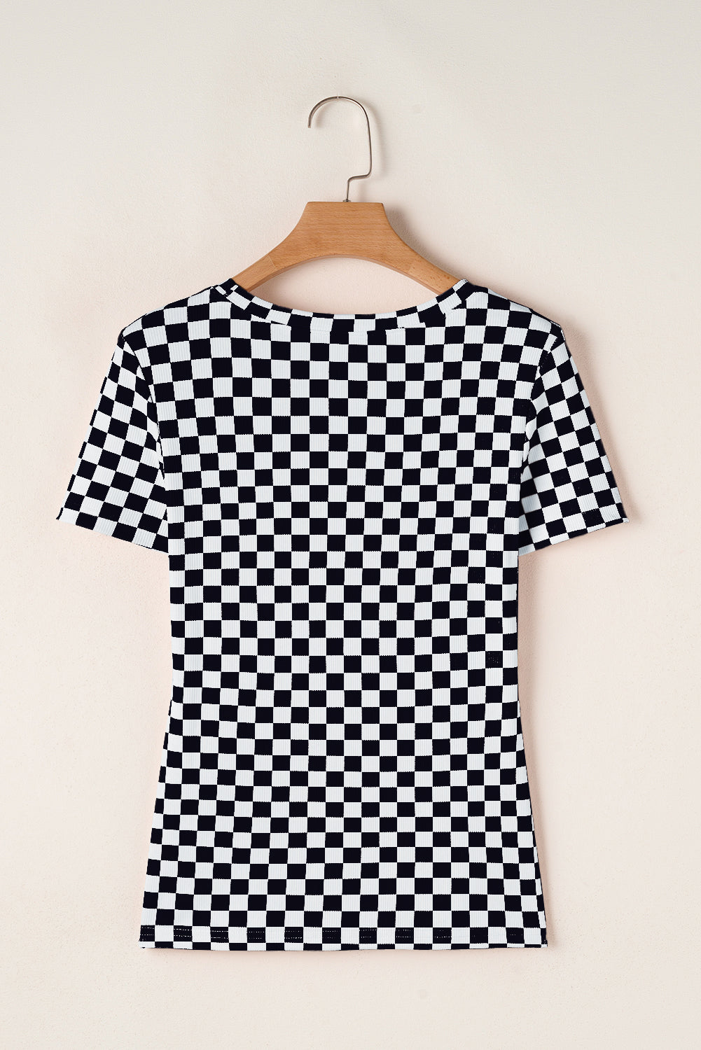 Checker Ribbed Knit Crewneck T-Shirt