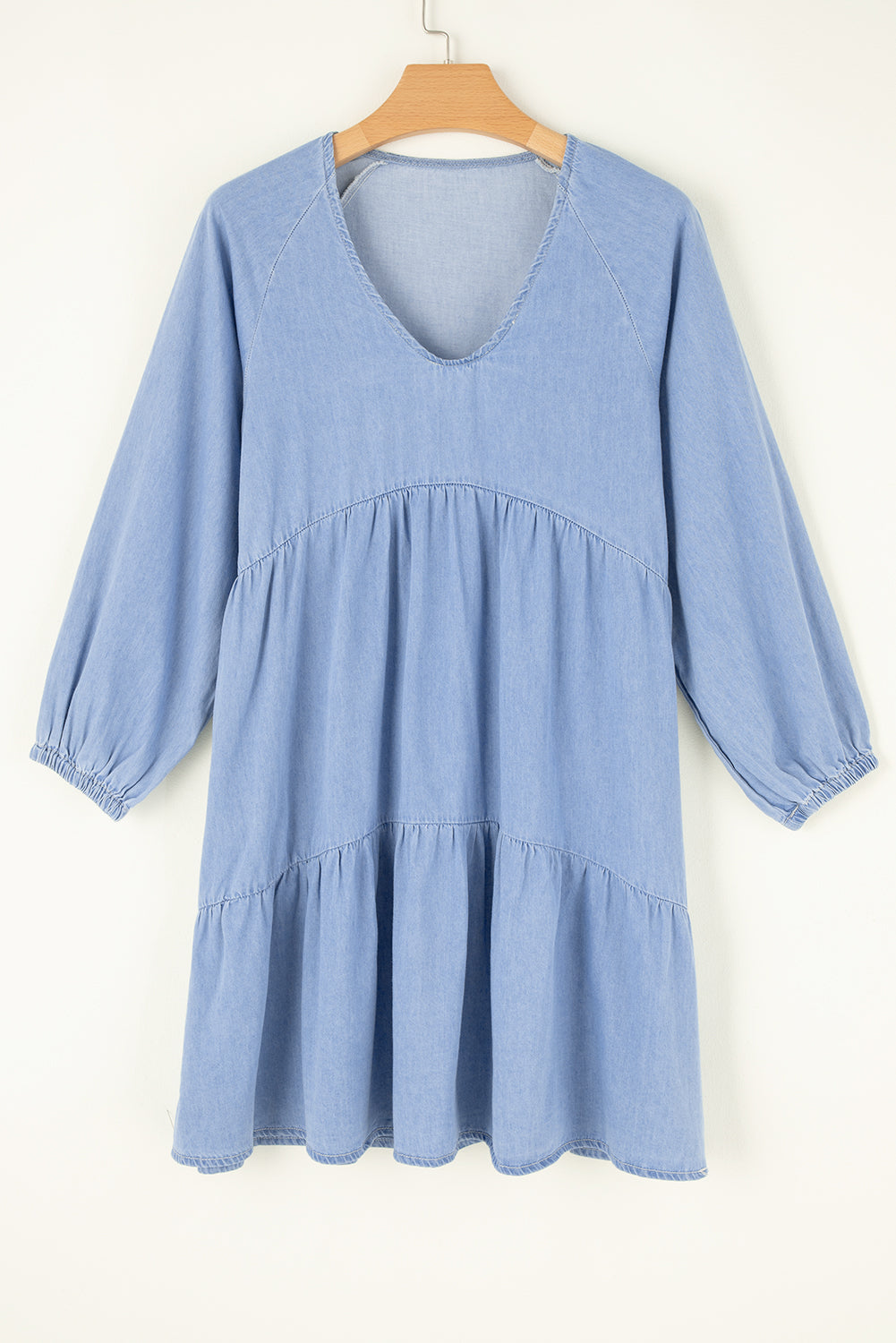 Denim Chambray Puff Sleeve Mini Dress