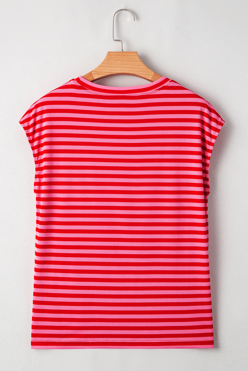 Stripe Ribbed Cap Sleeve T-Shirt