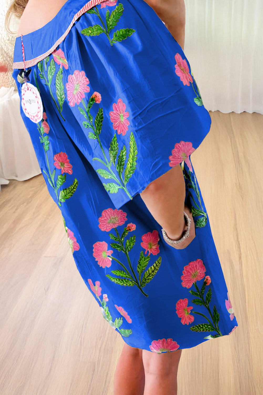 Floral Split Neck Mini Dress