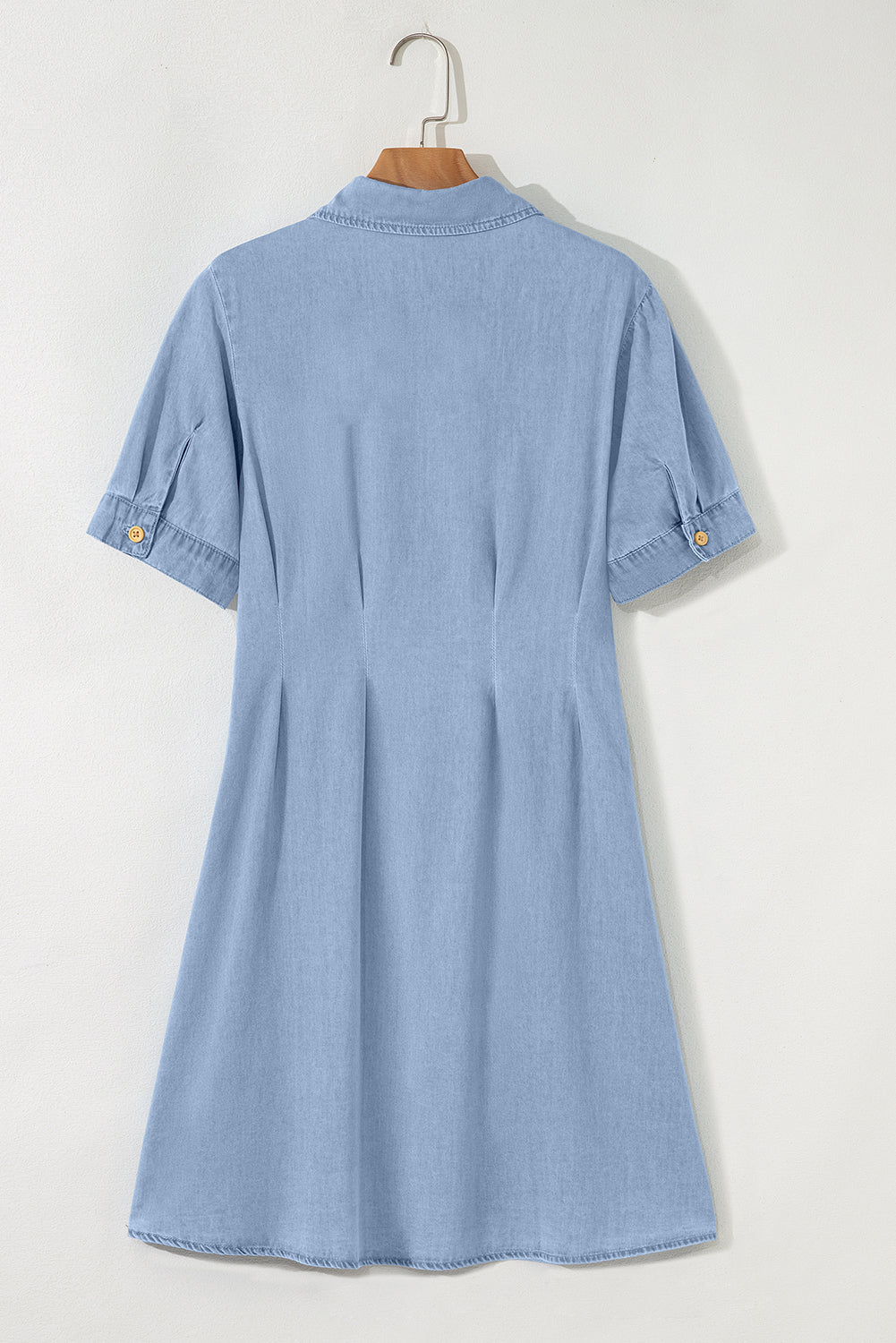 Denim Pleated Short Sleeve Shirt Dress