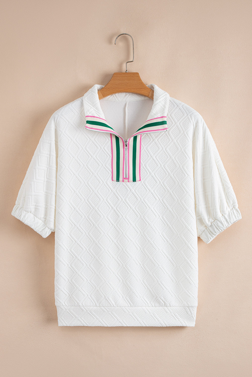 Stripe Contrast Collar Textured Blouse