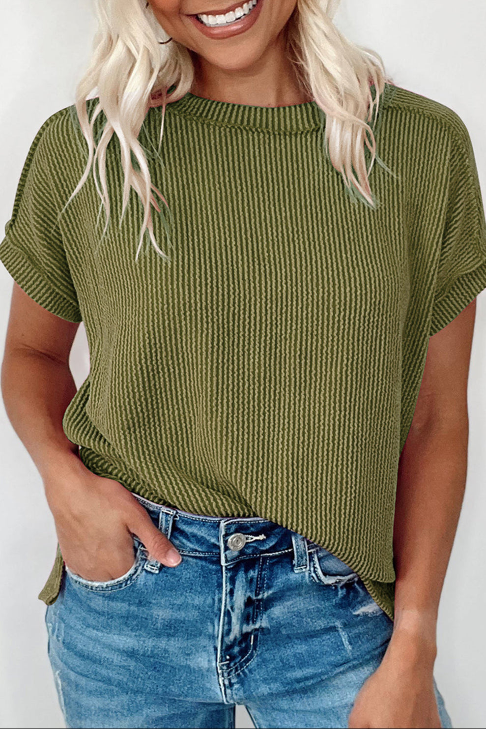 Corded Knit Short Sleeve T-Shirt