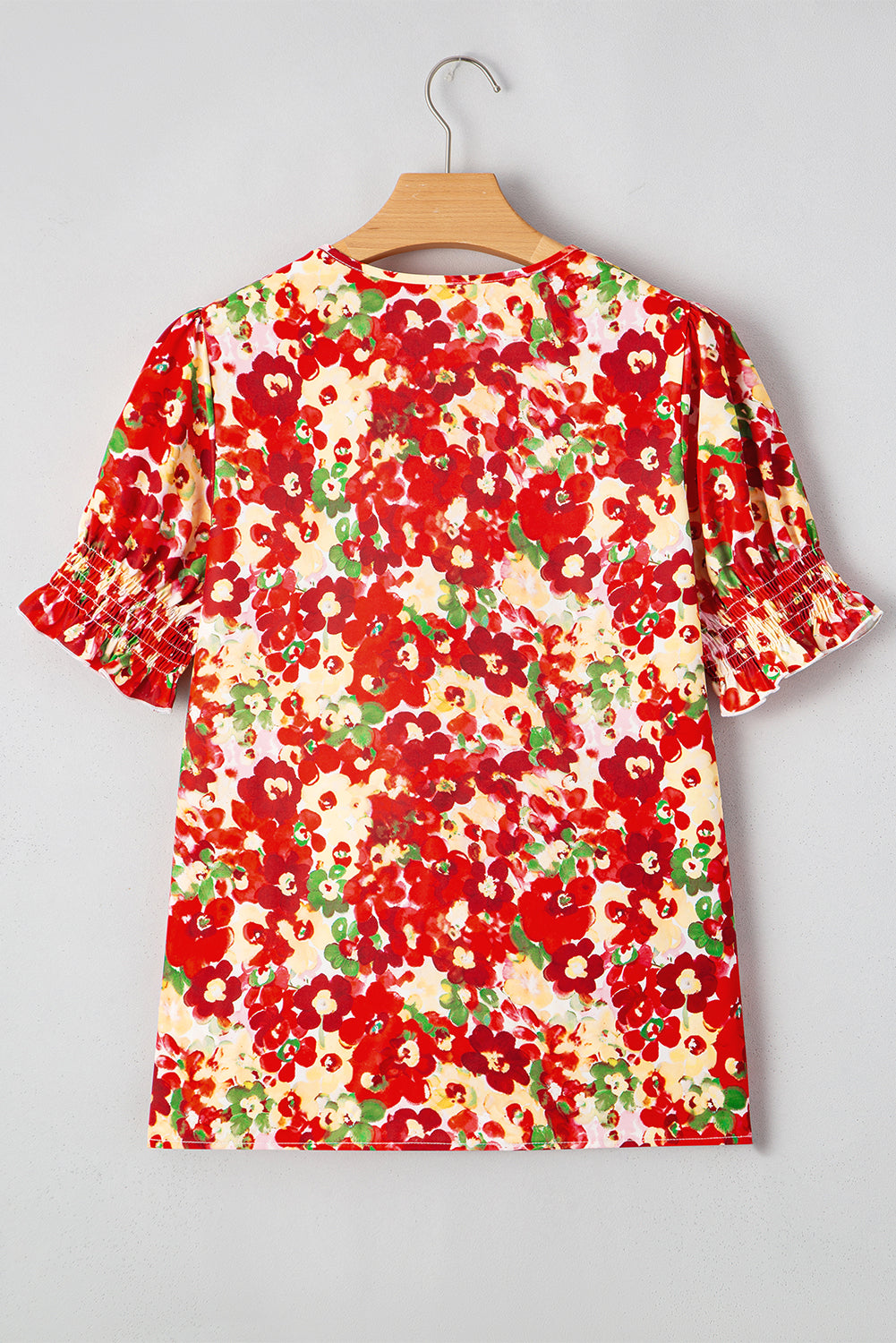 Floral Pleated Wrap V-Neck Blouse